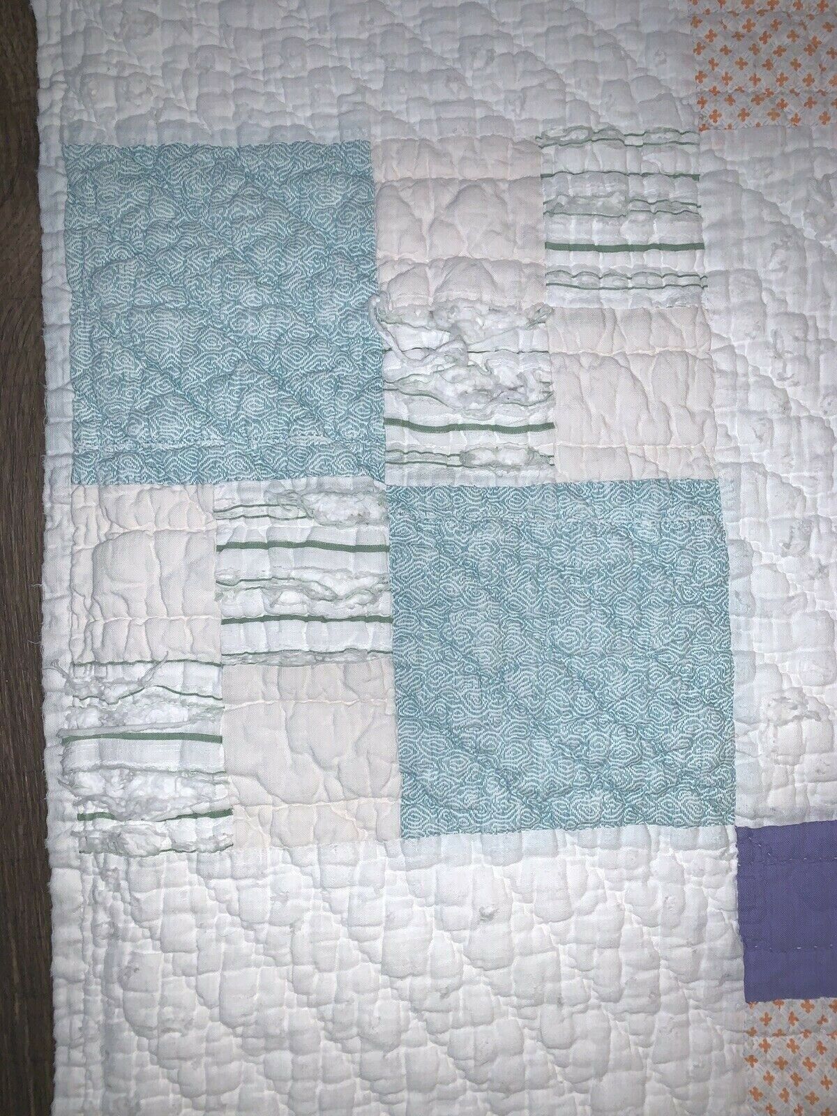 Early 1900s Pastel Block Quilt 74" x 60