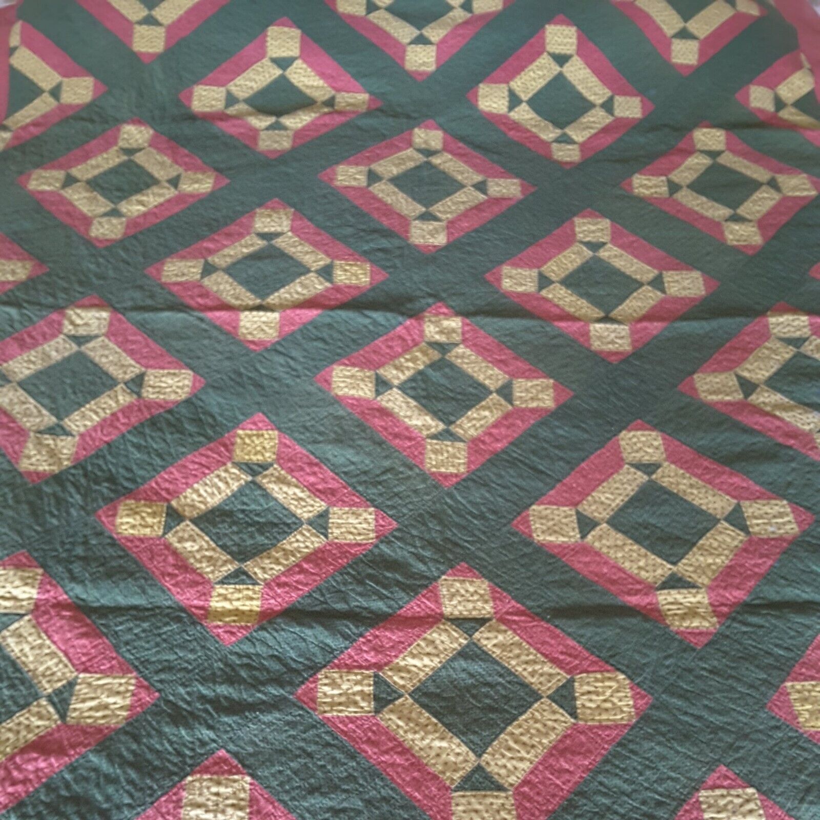Vintage Hand-Stitched Quilt in Yellow, Green, Pink