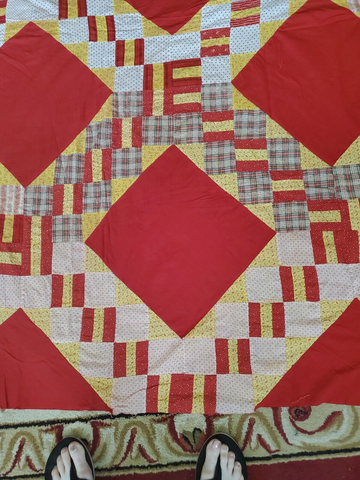 1800's Patchwork Quilt Top Antique Textile