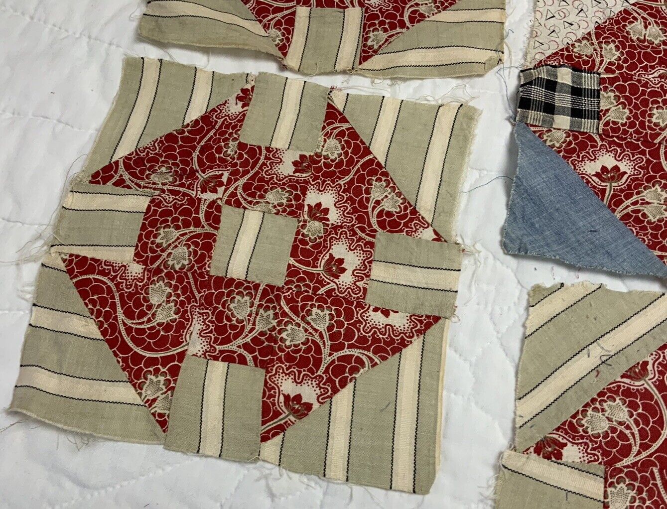 7 Vintage Churn Dash Quilt Patches, Early 1900s