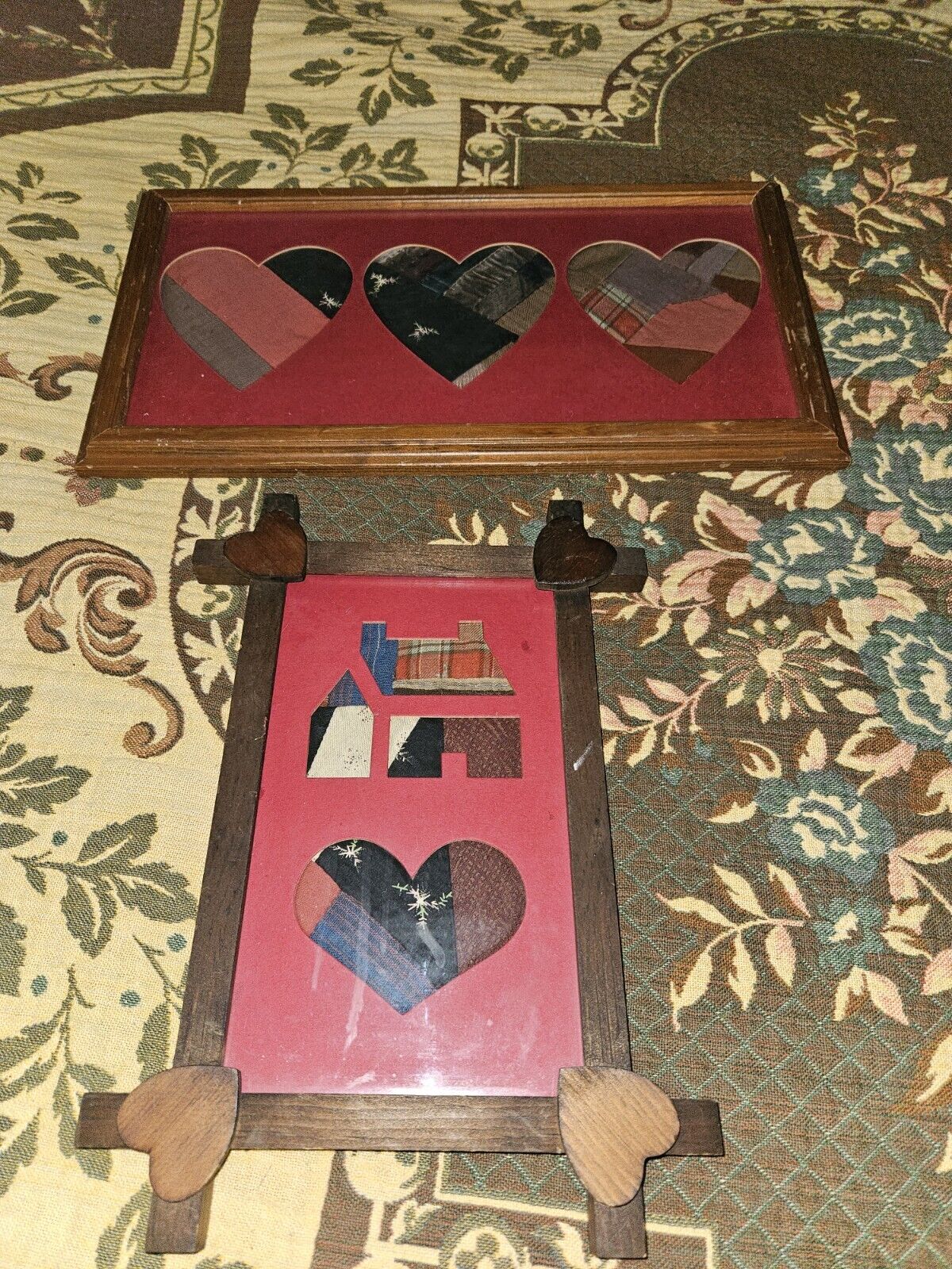 Antique 1800s Quilted Americana Hearts Wall Art