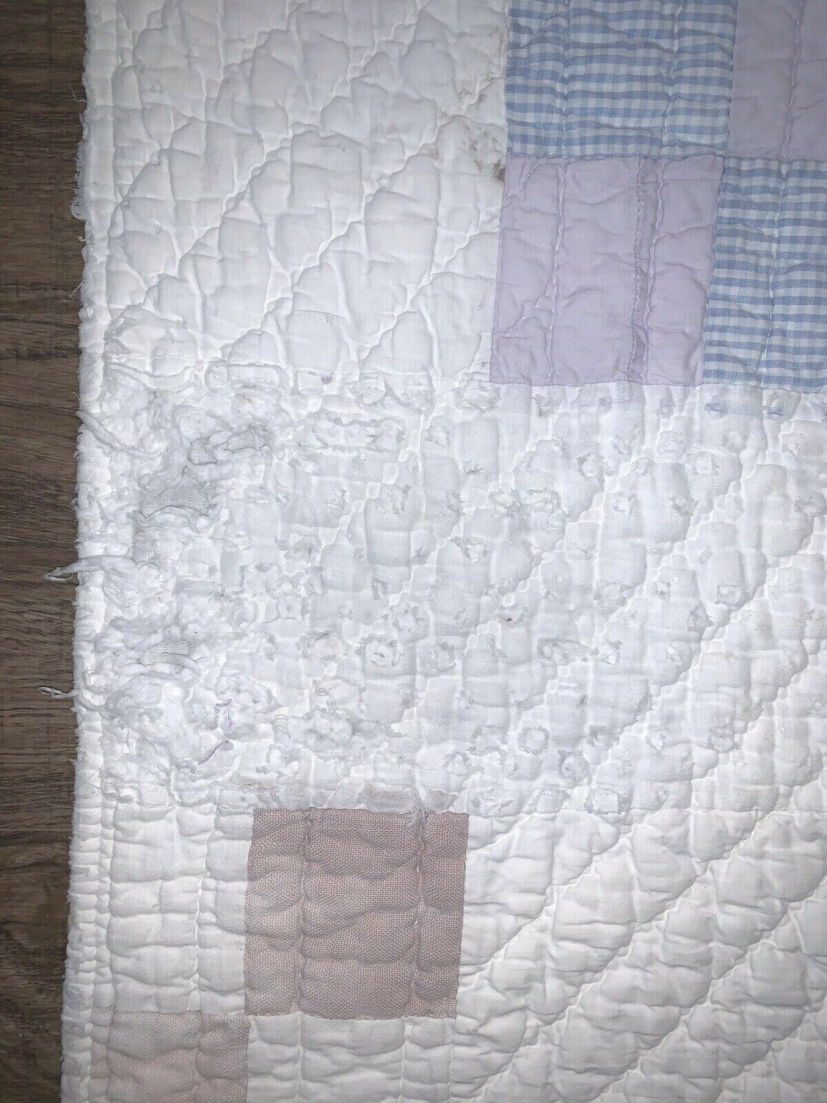 Early 1900s Pastel Block Quilt 74" x 60