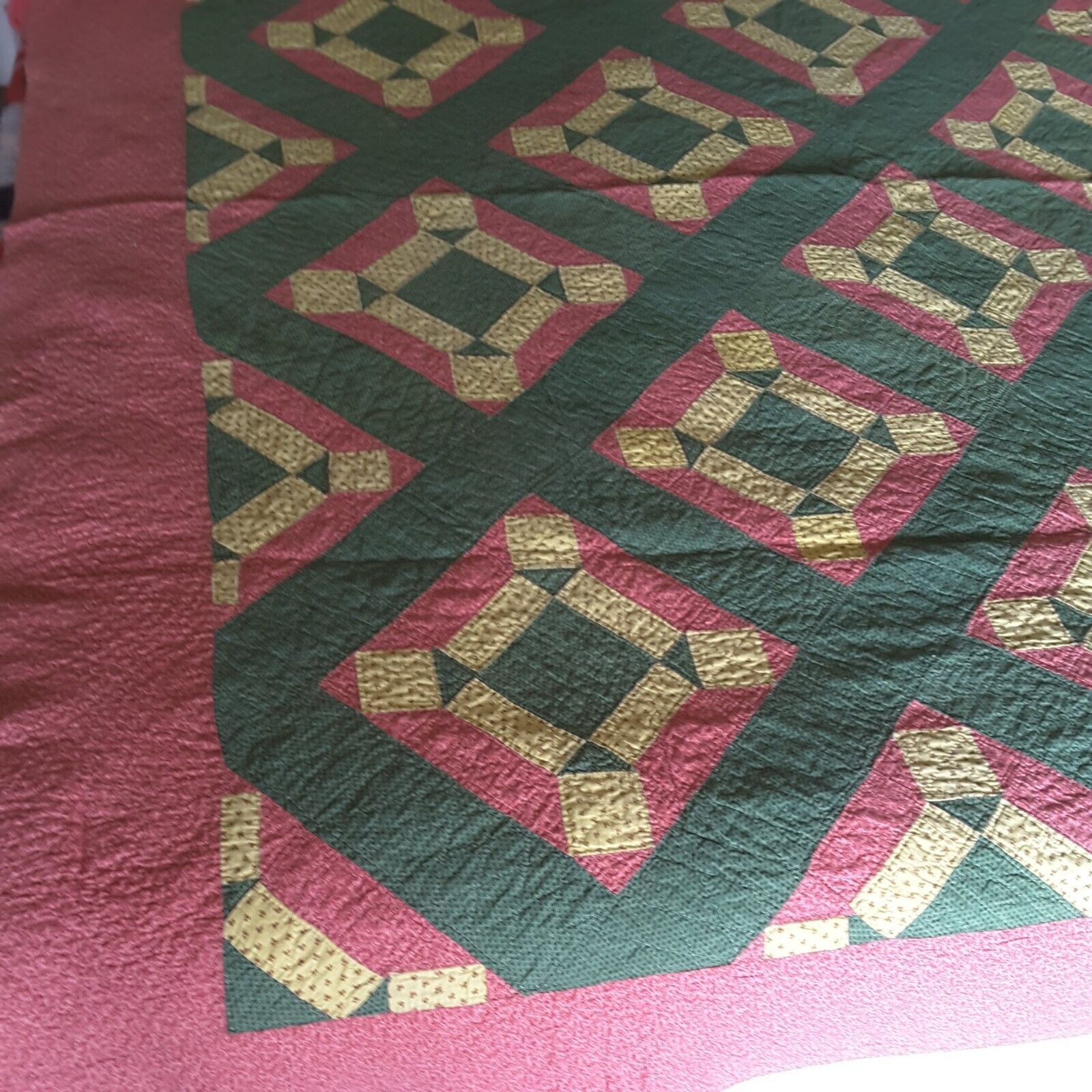 Vintage Hand-Stitched Quilt in Yellow, Green, Pink
