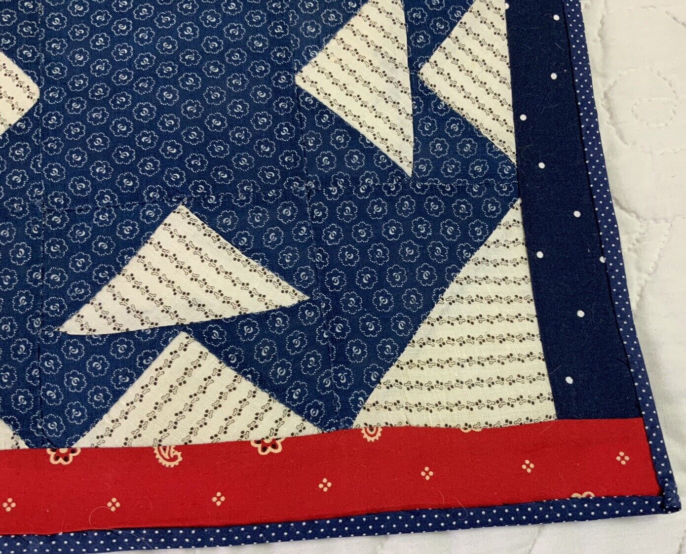 Early 1900s Vintage Navy & Red Quilt Topper