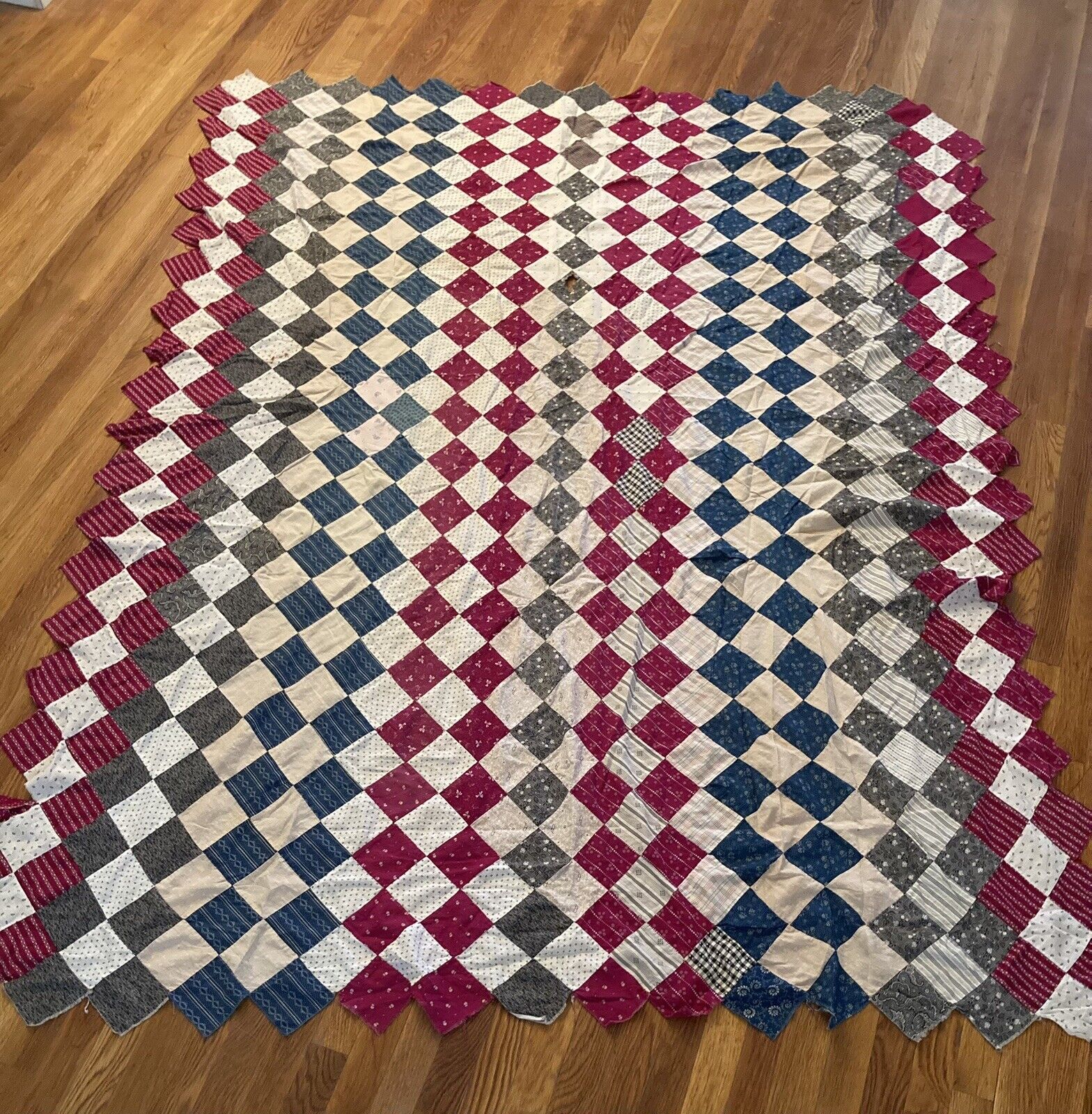 1800s Antique Patchwork Quilt Top with Calicos