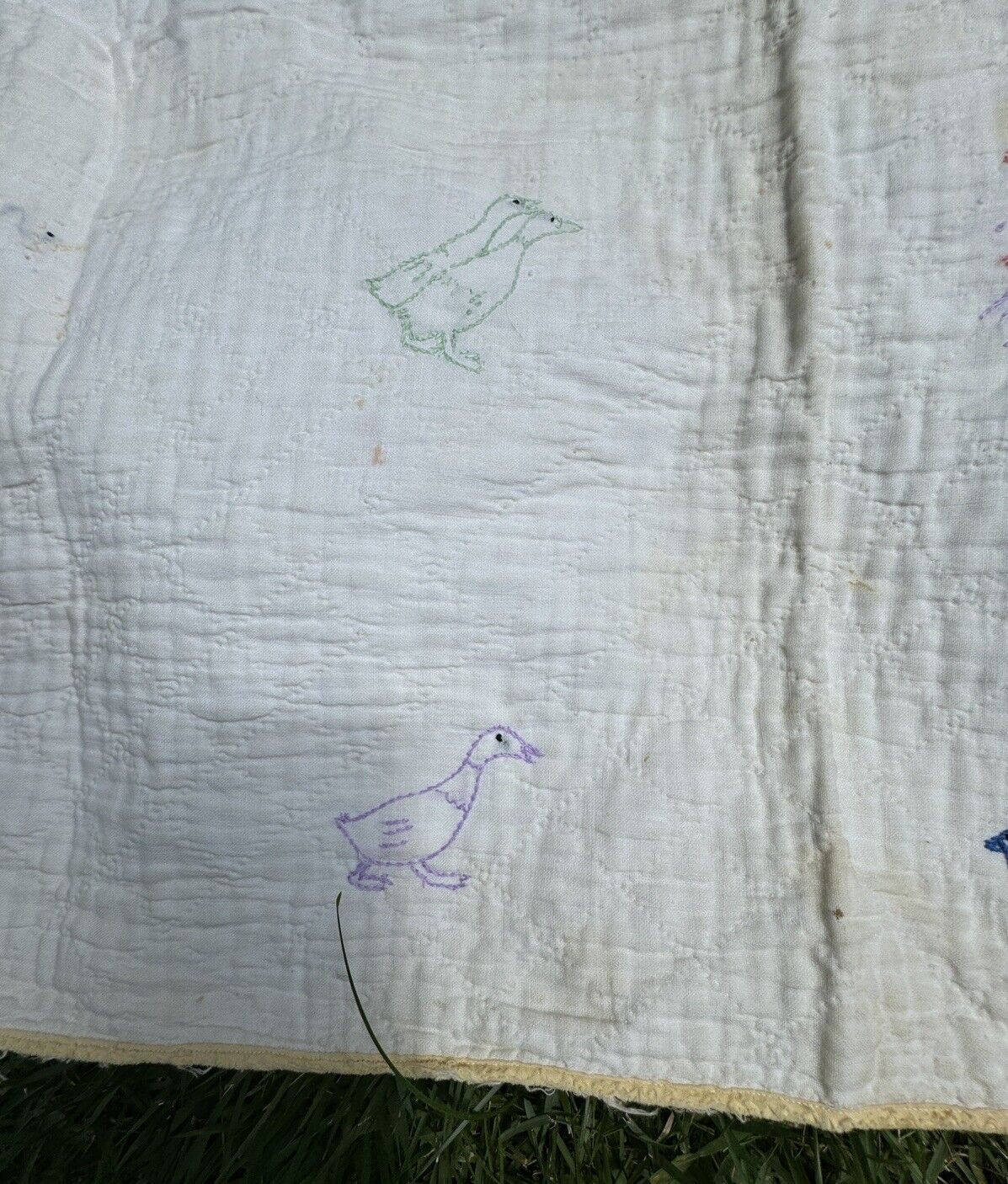 Antique 1900s Handmade Embroidered Child Quilt