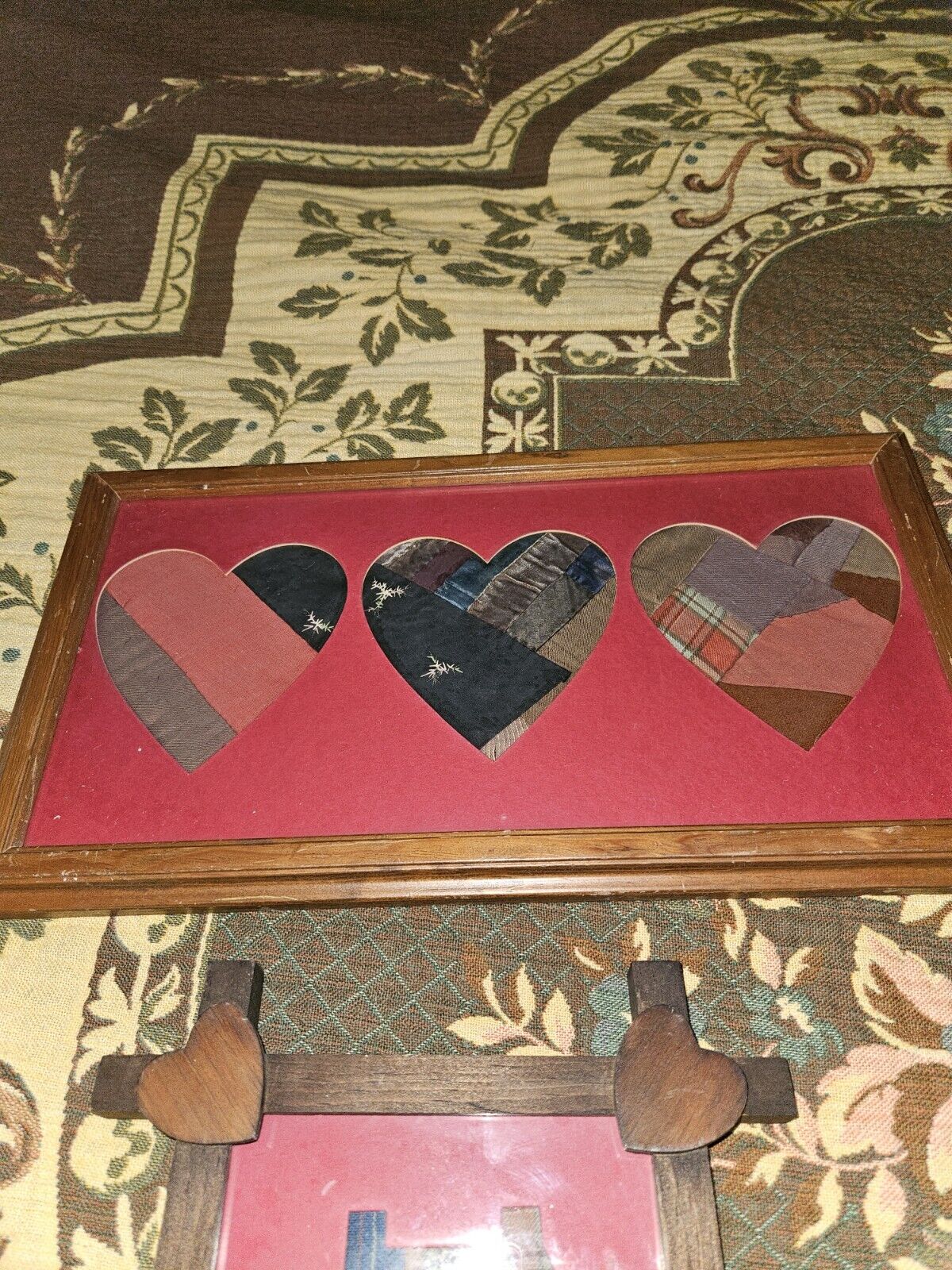 Antique 1800s Quilted Americana Hearts Wall Art