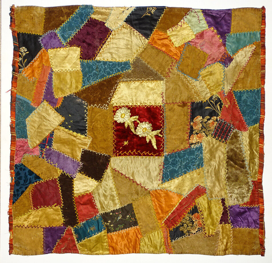 1800s Folk Art Handmade Embroidery Crazy Quilt