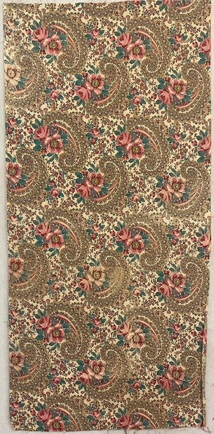 19th Century Antique Fabric: Roses & Paisley Print