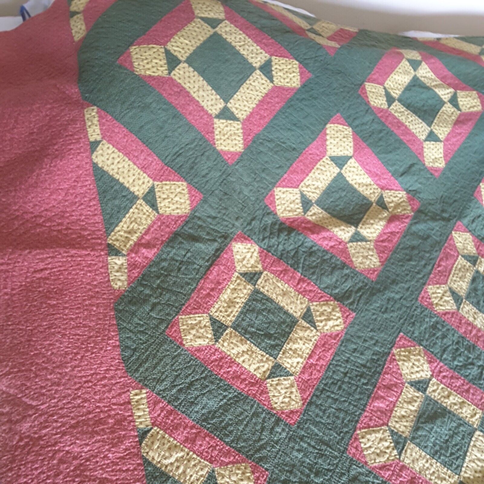 Vintage Hand-Stitched Quilt in Yellow, Green, Pink