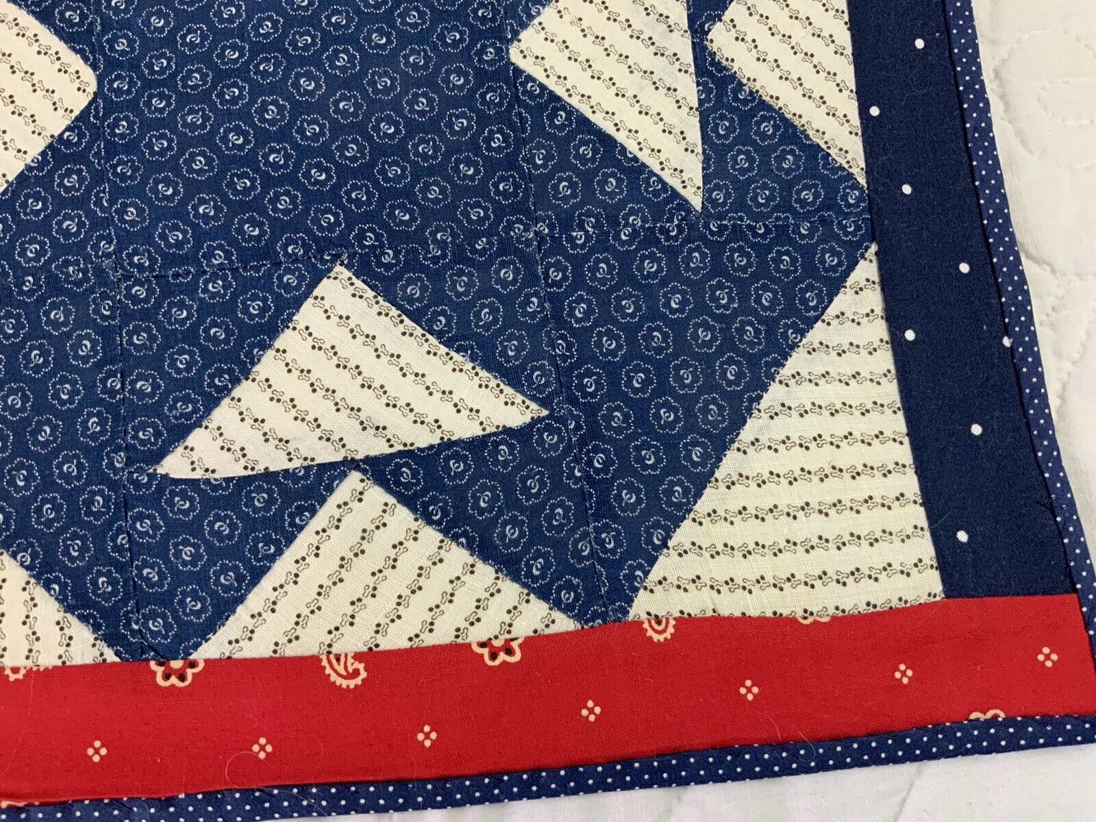 Early 1900s Vintage Navy & Red Quilt Topper