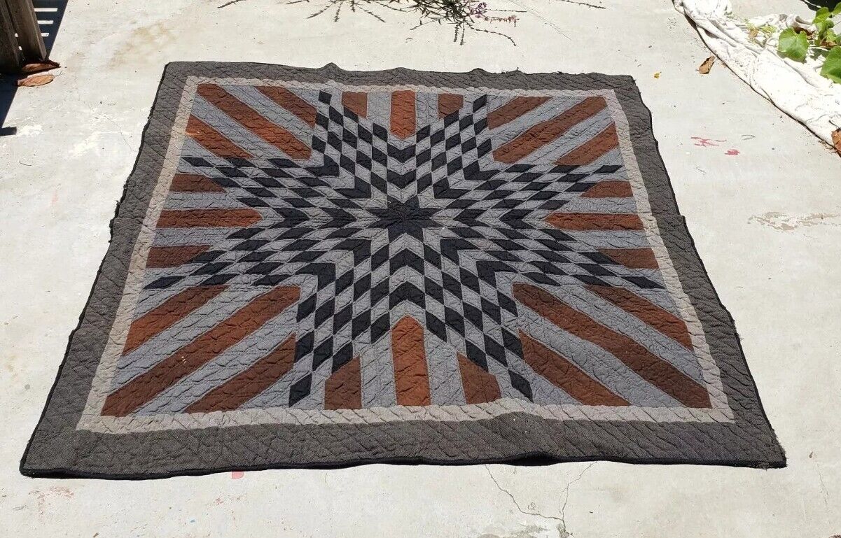 Rare 1800s Amish Star Quilt in Wool