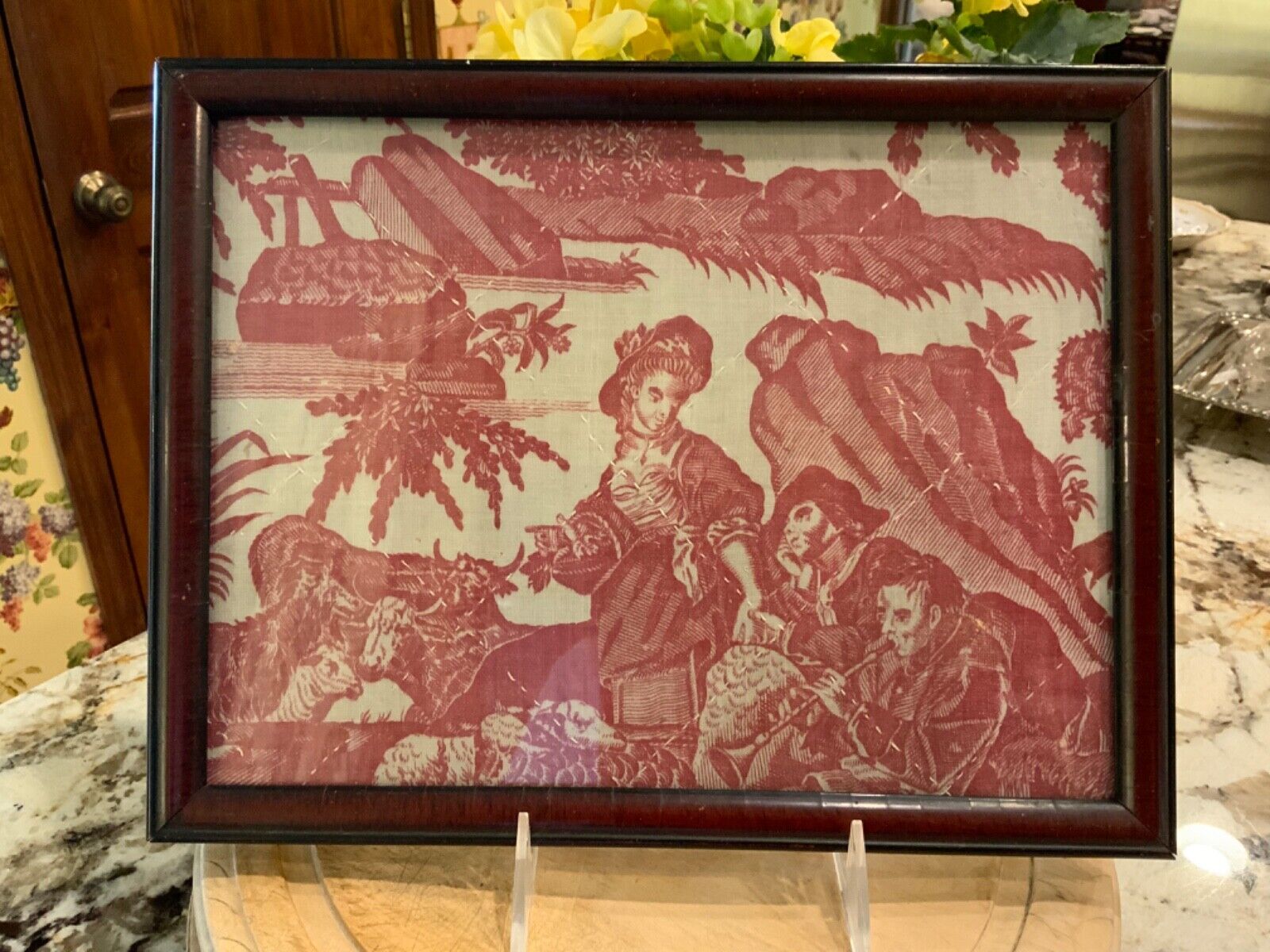 Framed Early 1800s French Toile Country Art