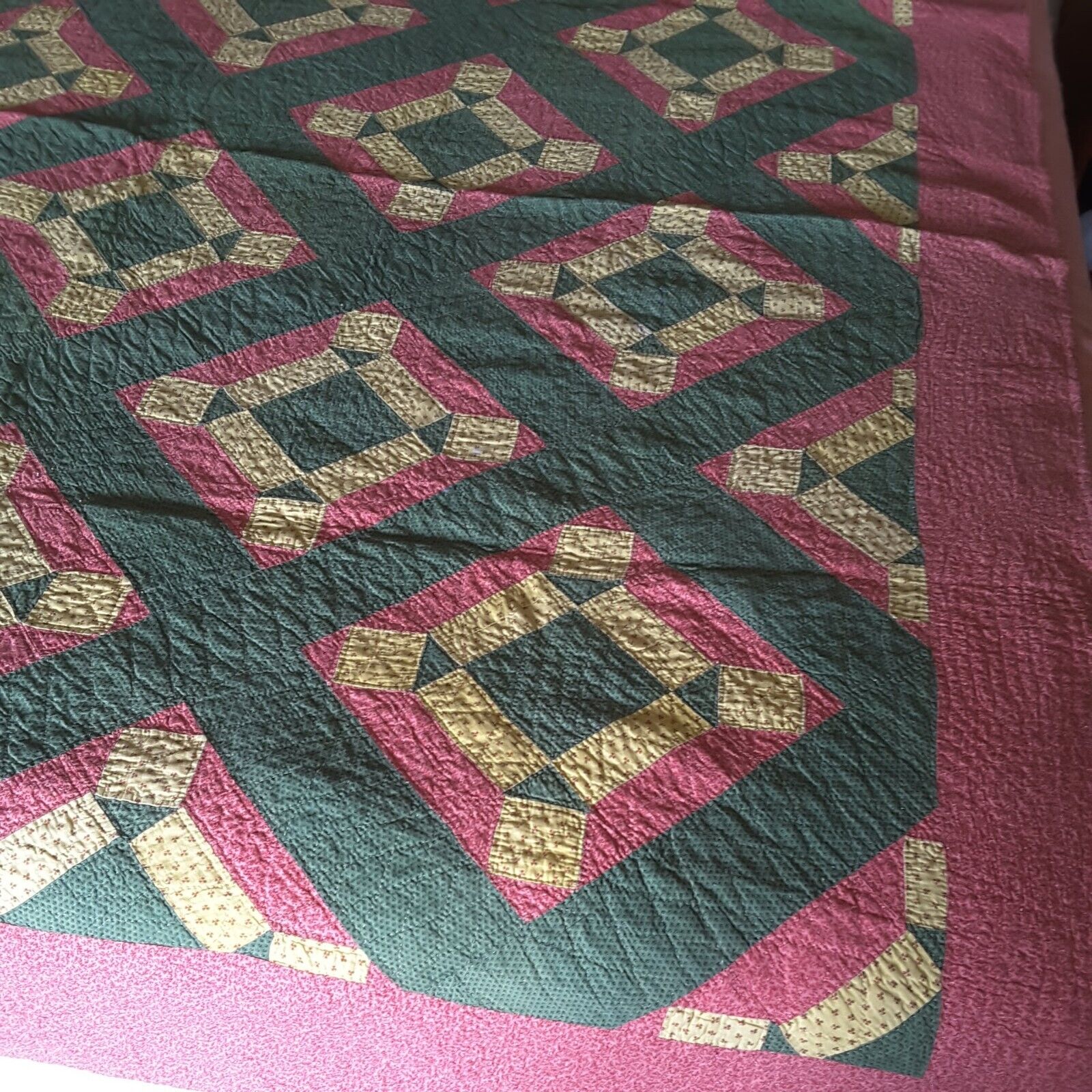 Vintage Hand-Stitched Quilt in Yellow, Green, Pink
