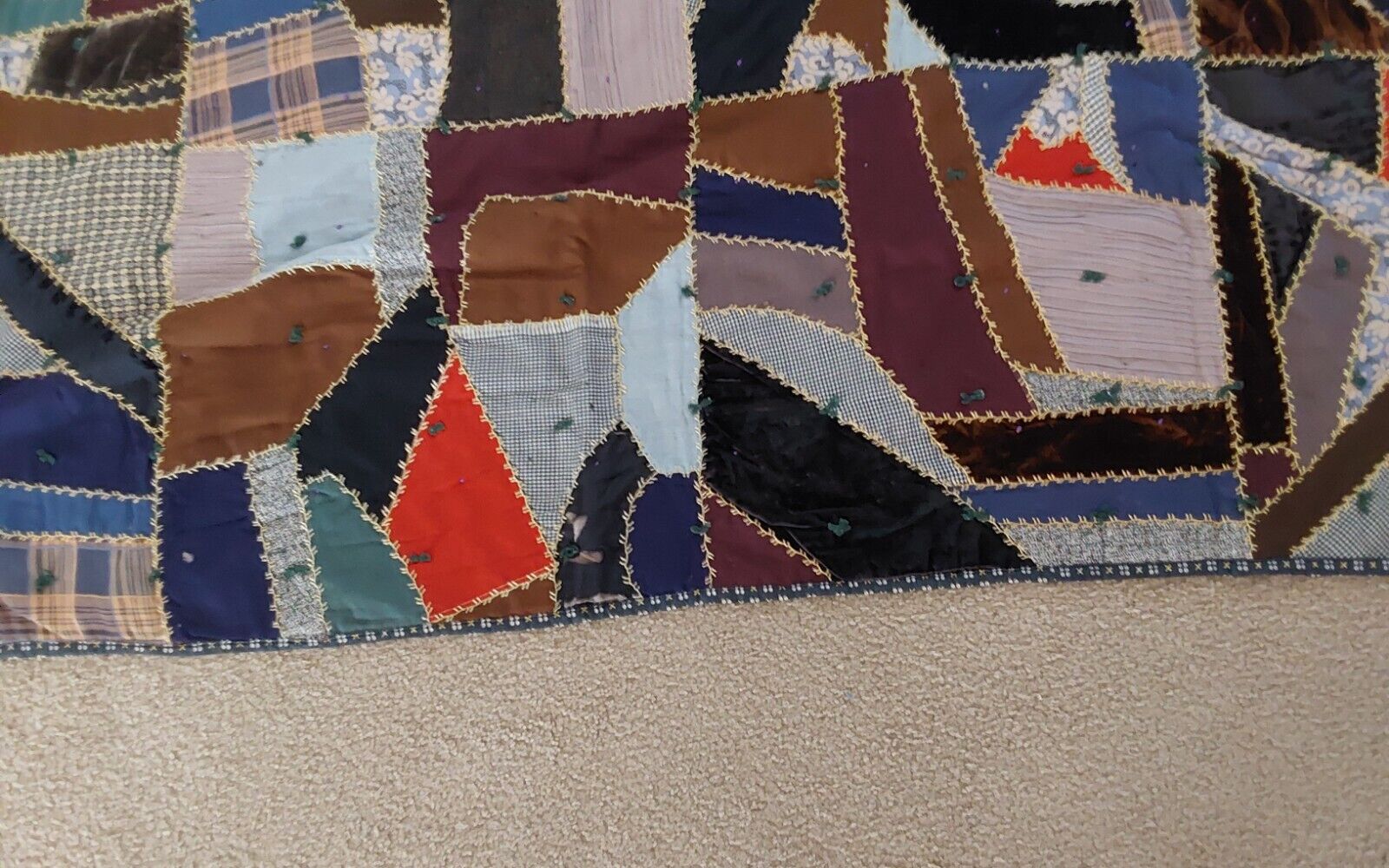 Antique Early 1900s Crazy Quilt 82x66