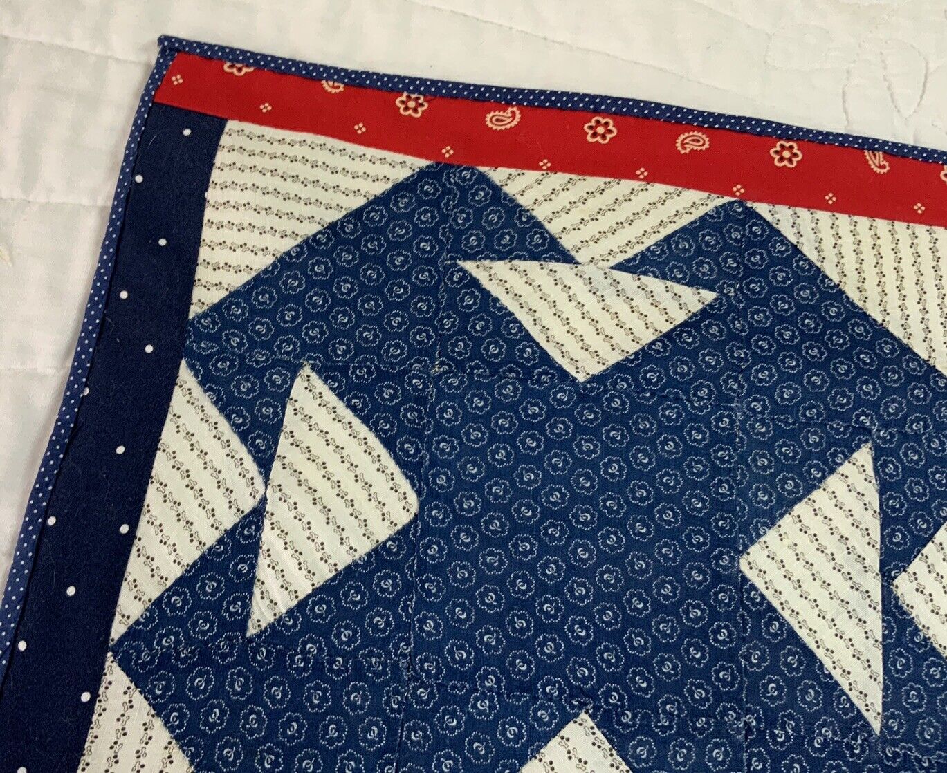 Early 1900s Vintage Navy & Red Quilt Topper