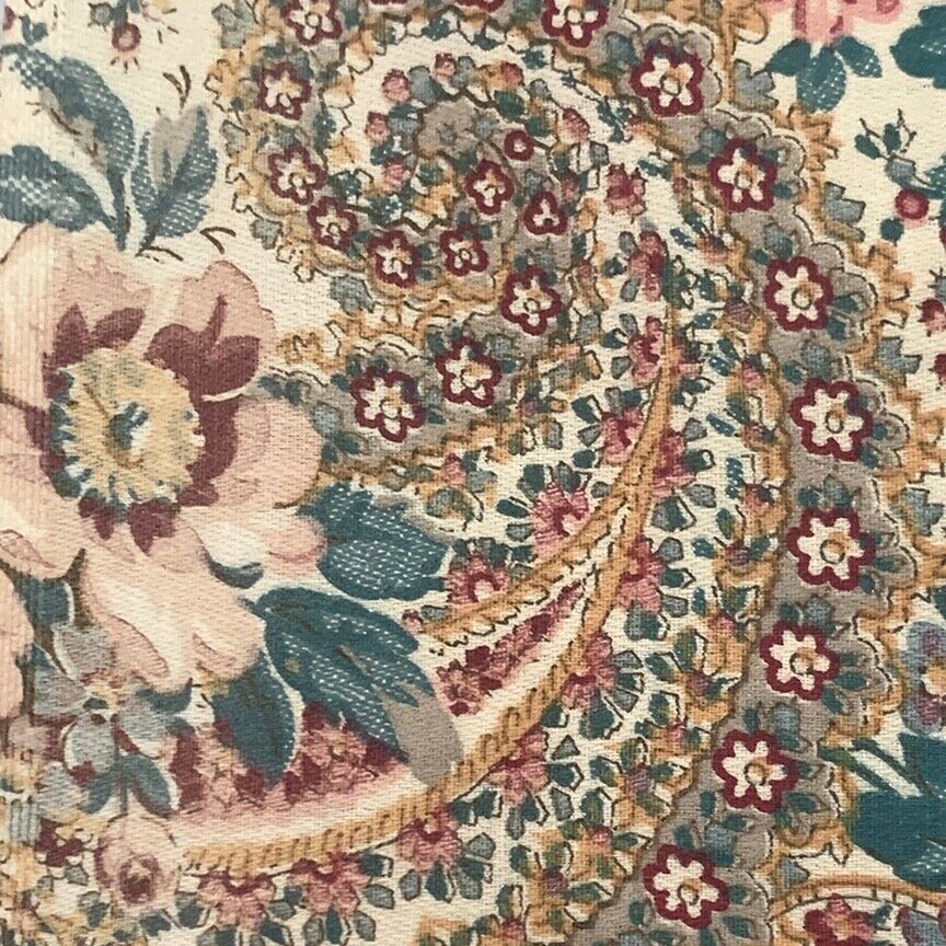 19th Century Antique Fabric: Roses & Paisley Print