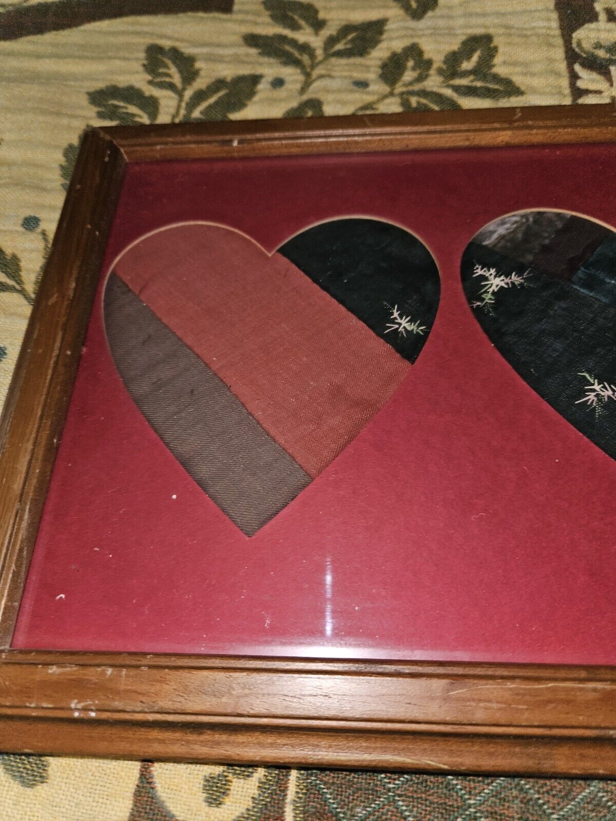Antique 1800s Quilted Americana Hearts Wall Art