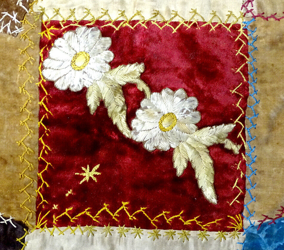 1800s Folk Art Handmade Embroidery Crazy Quilt