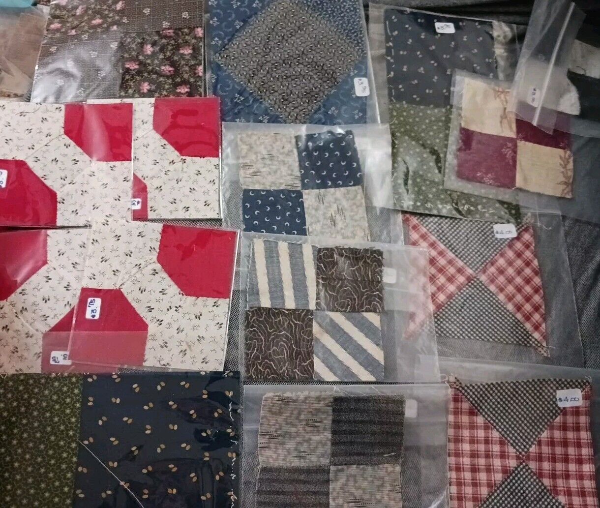 15 Vintage Hand Sewn Orphan Quilt Blocks