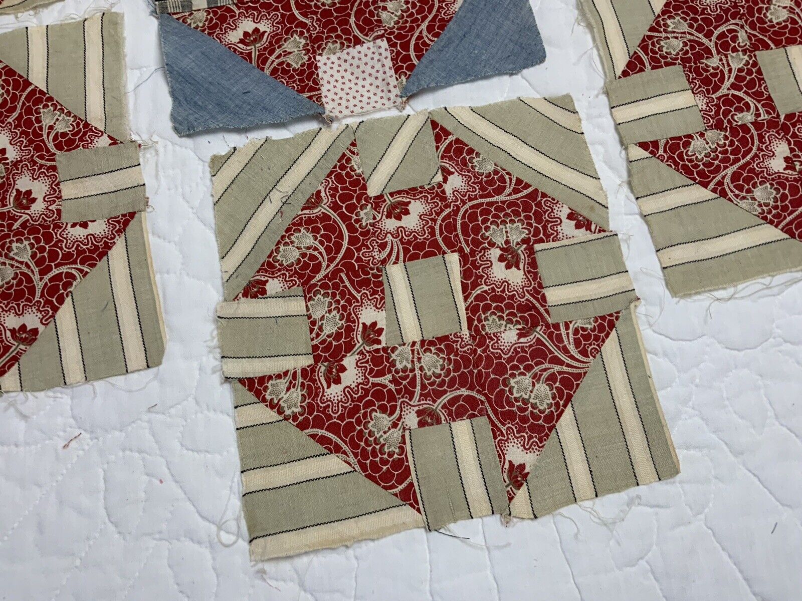 7 Vintage Churn Dash Quilt Patches, Early 1900s