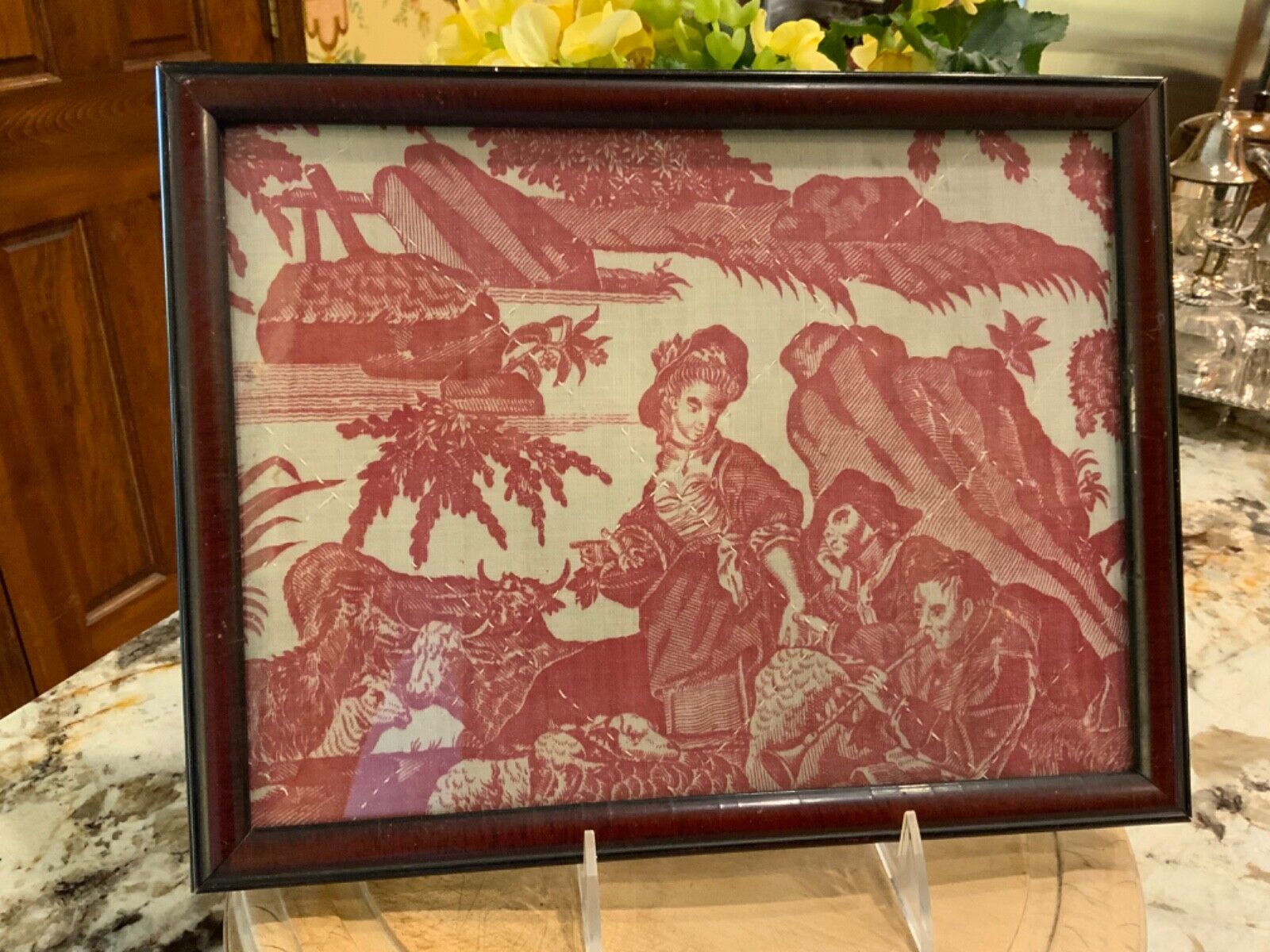 Framed Early 1800s French Toile Country Art