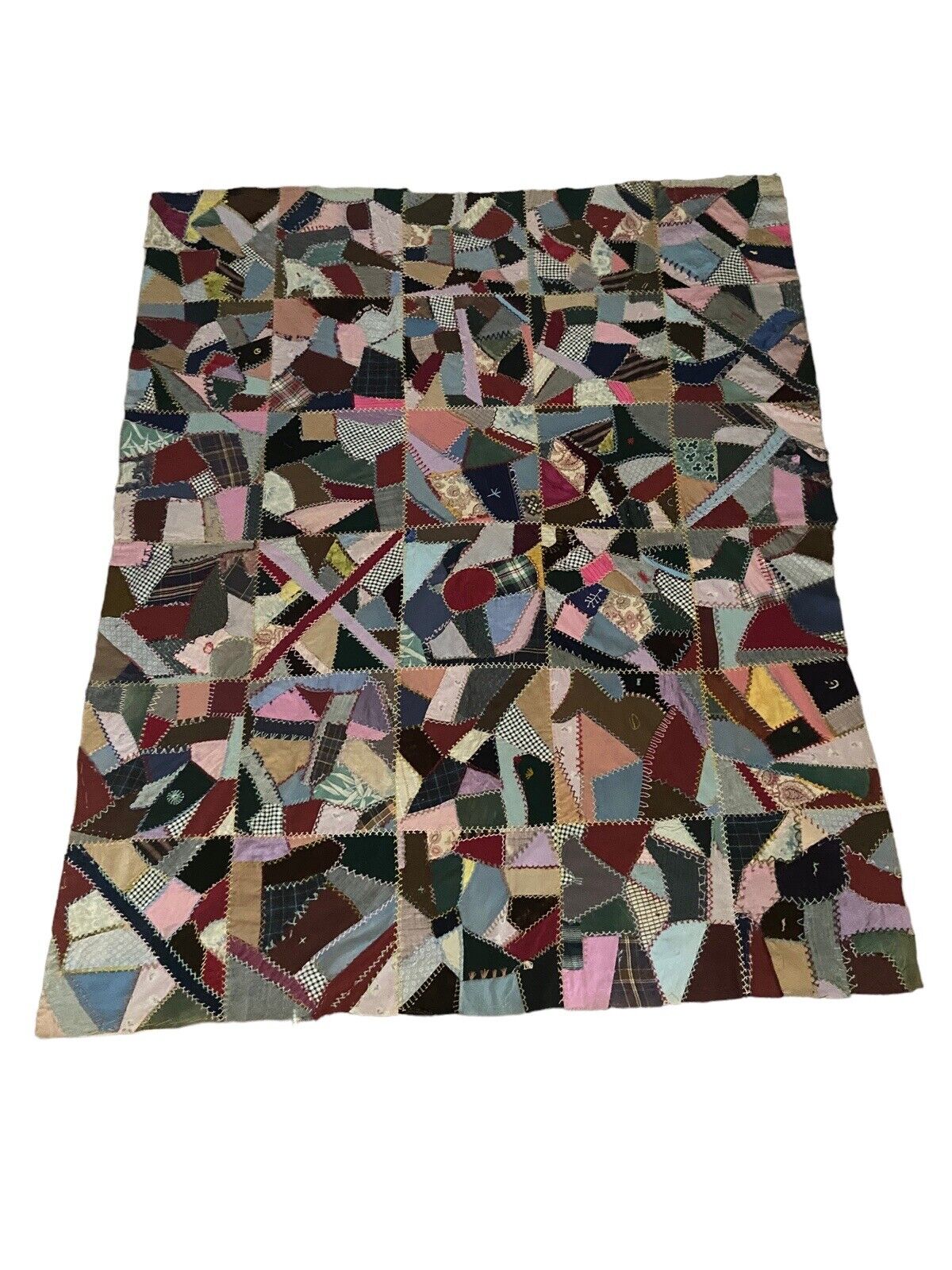 1800s Handcrafted Patchwork Crazy Quilt Top