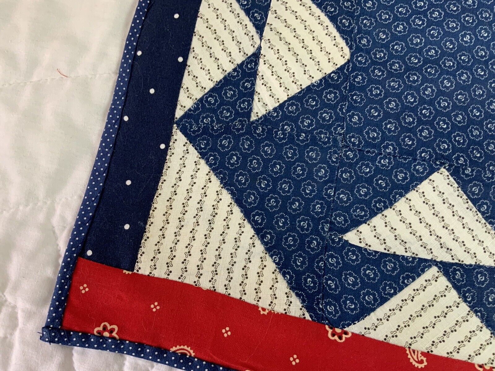 Early 1900s Vintage Navy & Red Quilt Topper