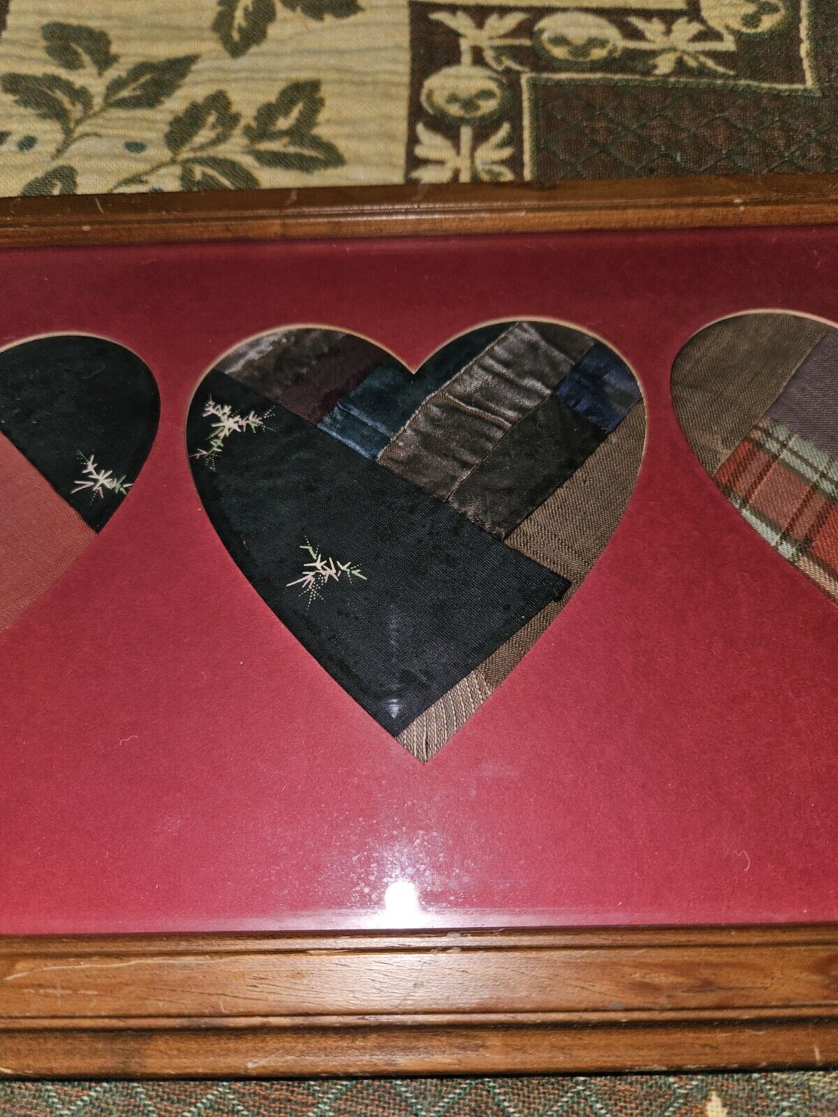 Antique 1800s Quilted Americana Hearts Wall Art