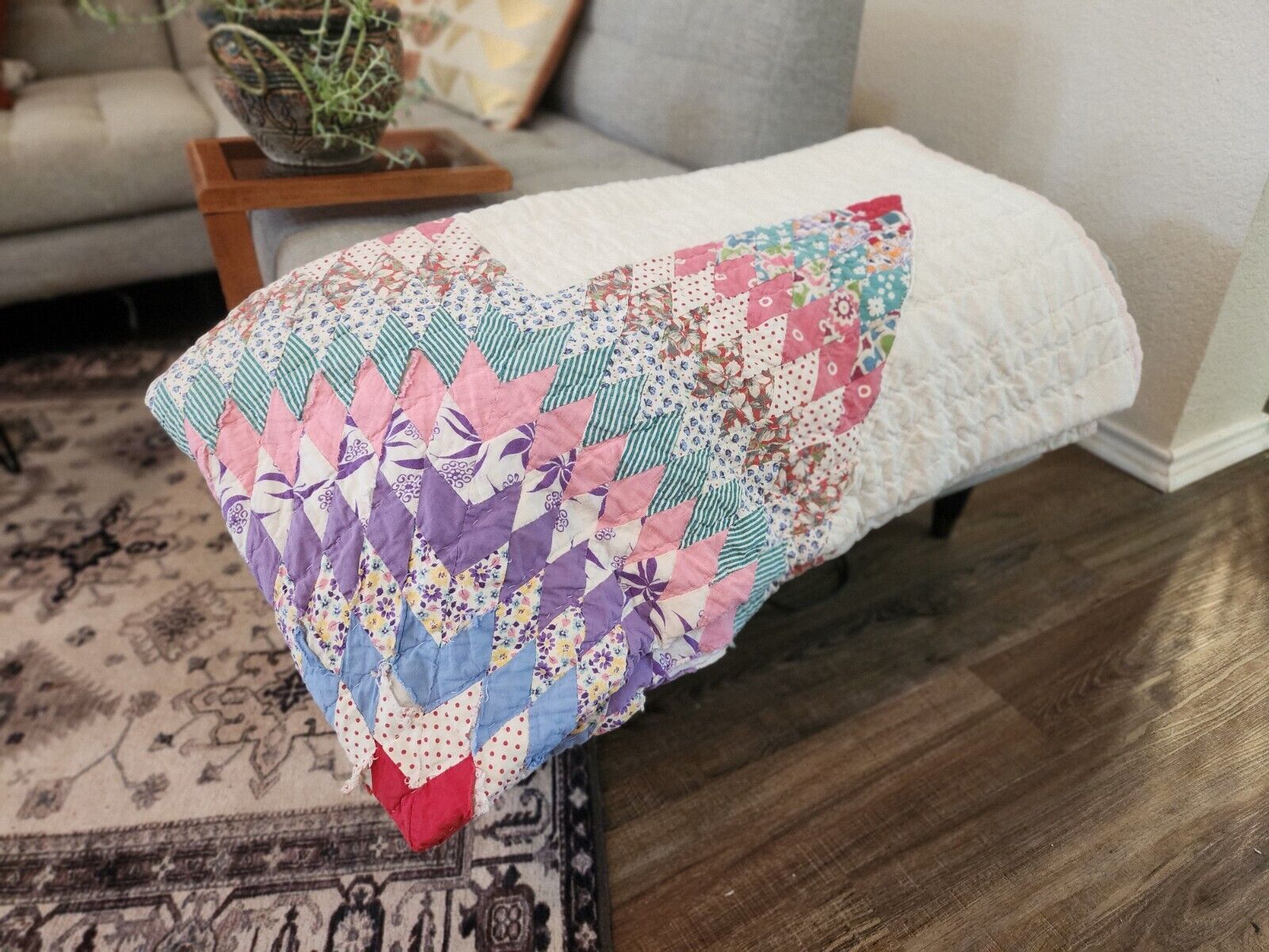 Antique 1900s Handmade Star of Bethlehem Quilt