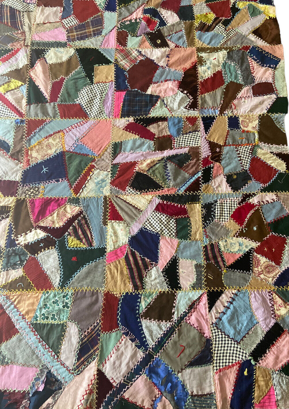 1800s Handcrafted Patchwork Crazy Quilt Top