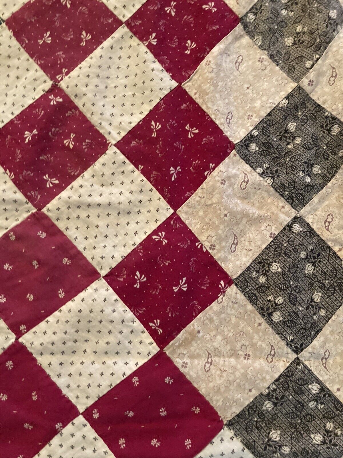 1800s Antique Patchwork Quilt Top with Calicos