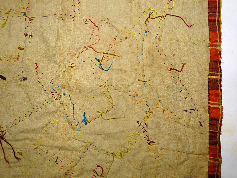 1800s Folk Art Handmade Embroidery Crazy Quilt