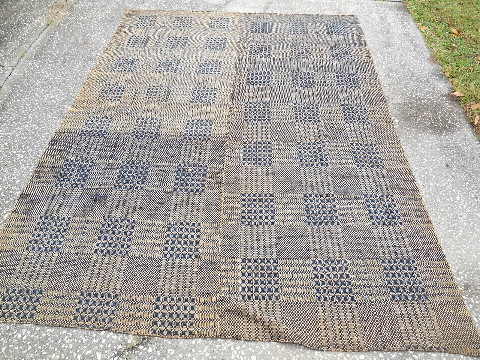 Early 1800s Handmade Loomed Quilt 74" x 99