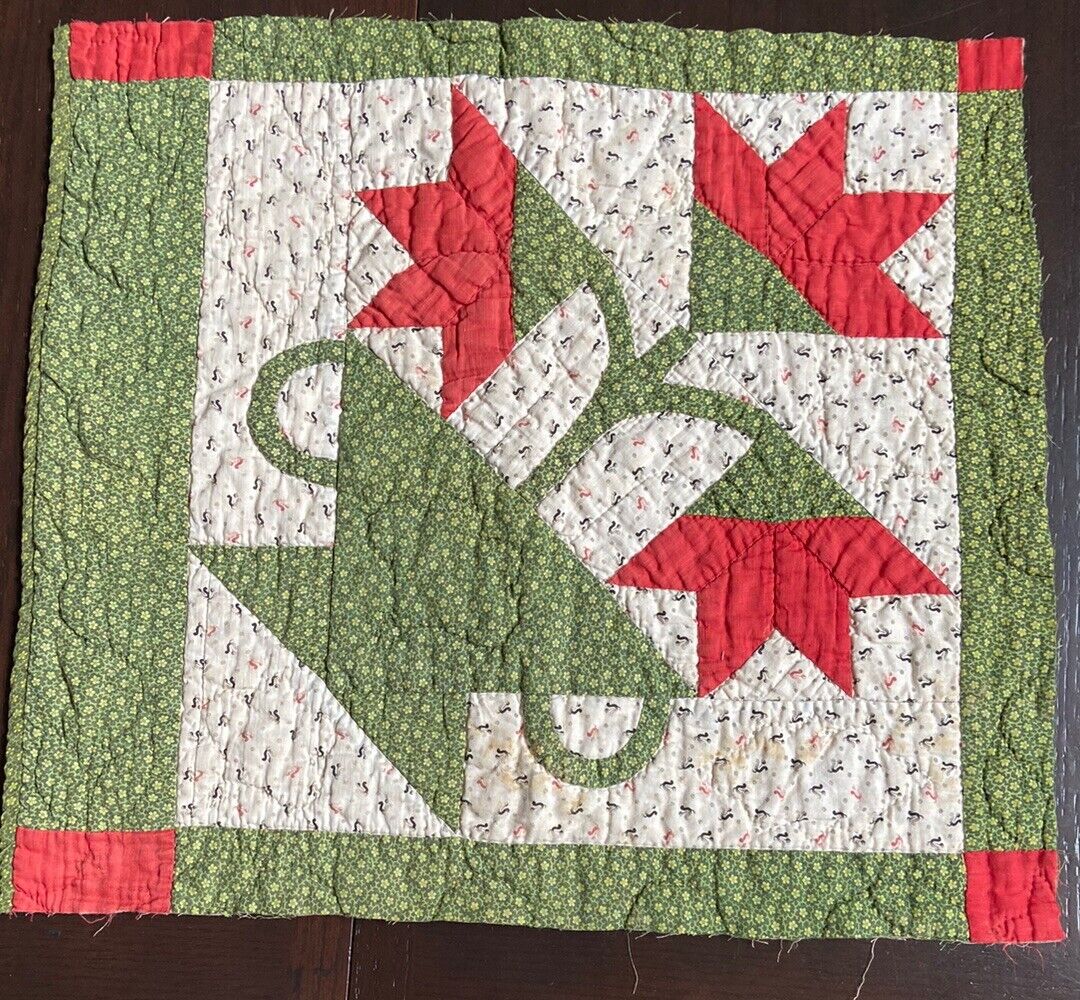 1800's Poison Green Red Basket of Lilies Quilt