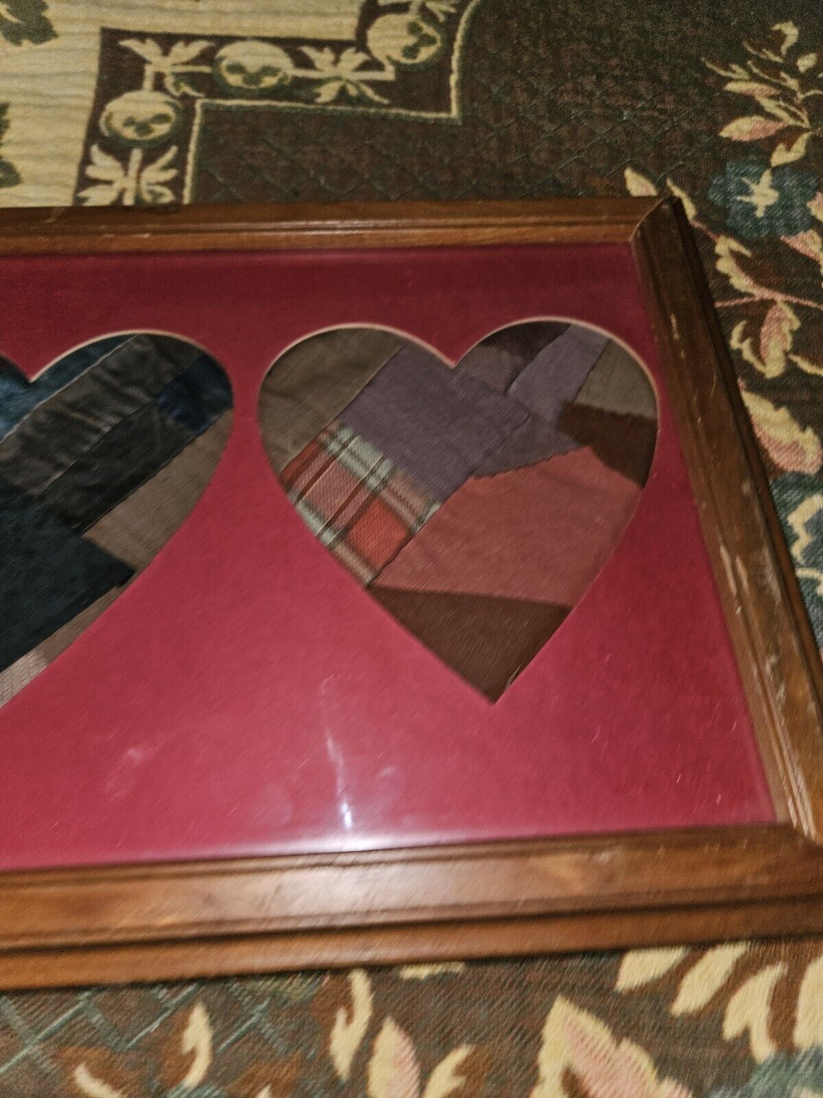 Antique 1800s Quilted Americana Hearts Wall Art