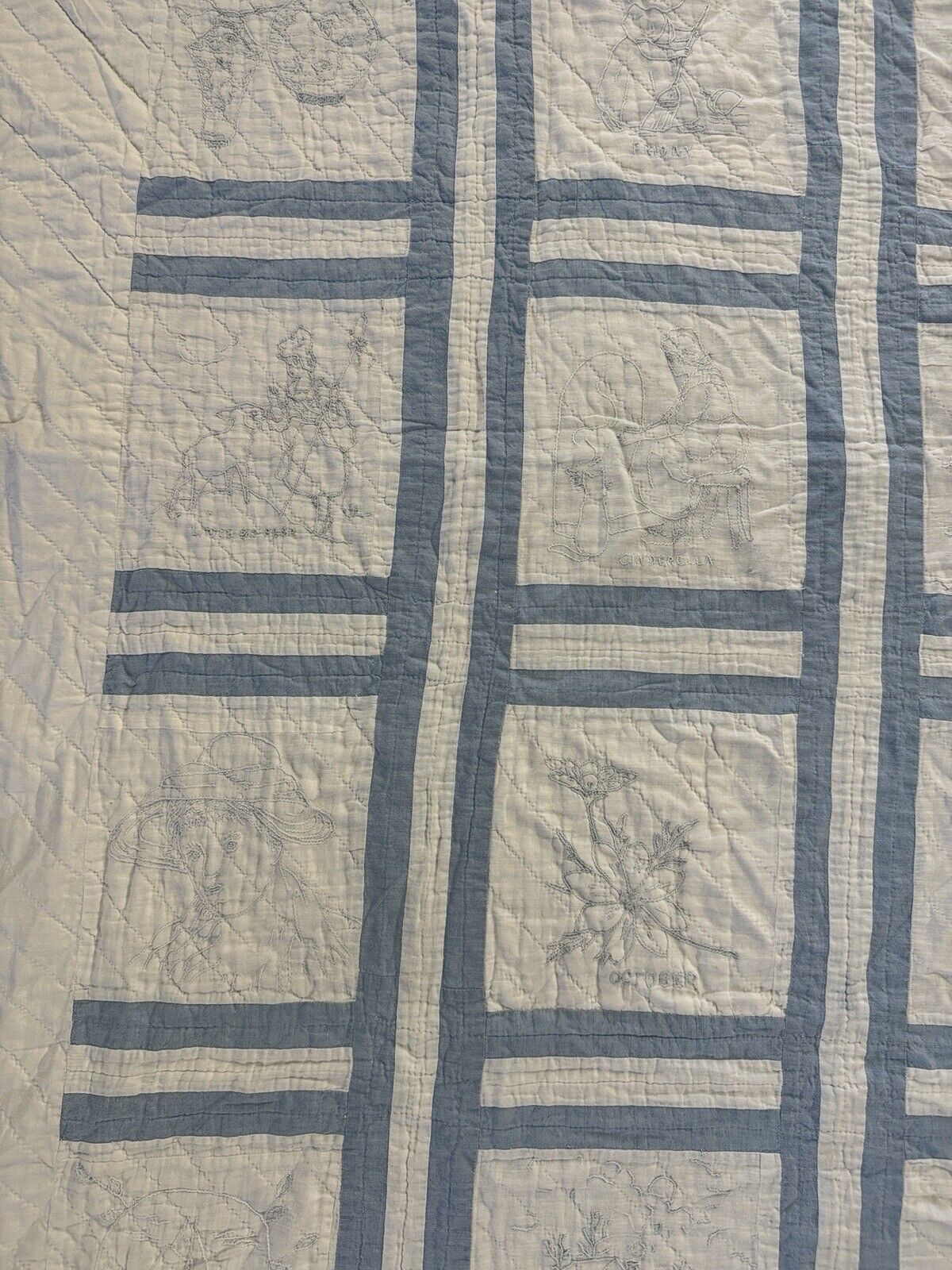 Antique Early 1900s Handmade Blue White Quilt