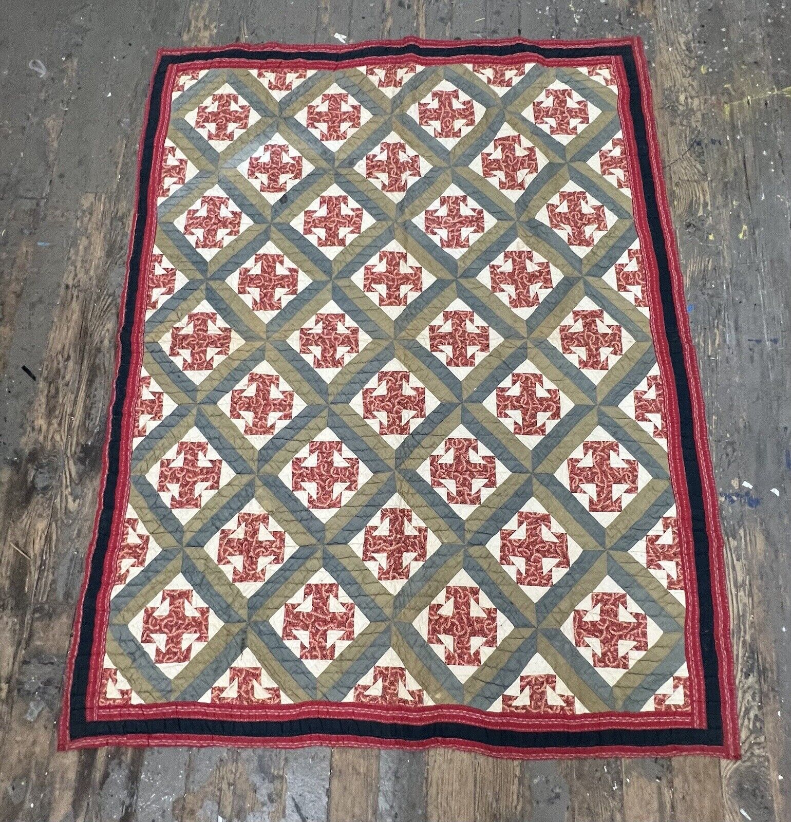Gorgeous 19th Century Hand Sewn Double T Quilt