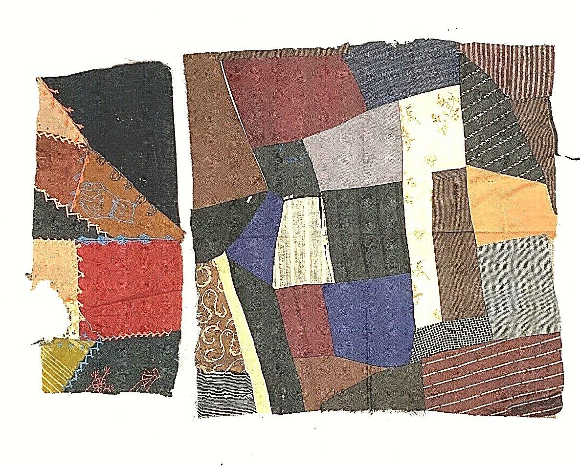 Victorian 1800s Hand-Stitched Crazy Quilt Squares
