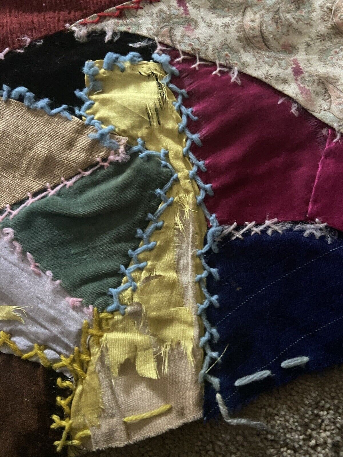 1800s Handcrafted Patchwork Crazy Quilt Top