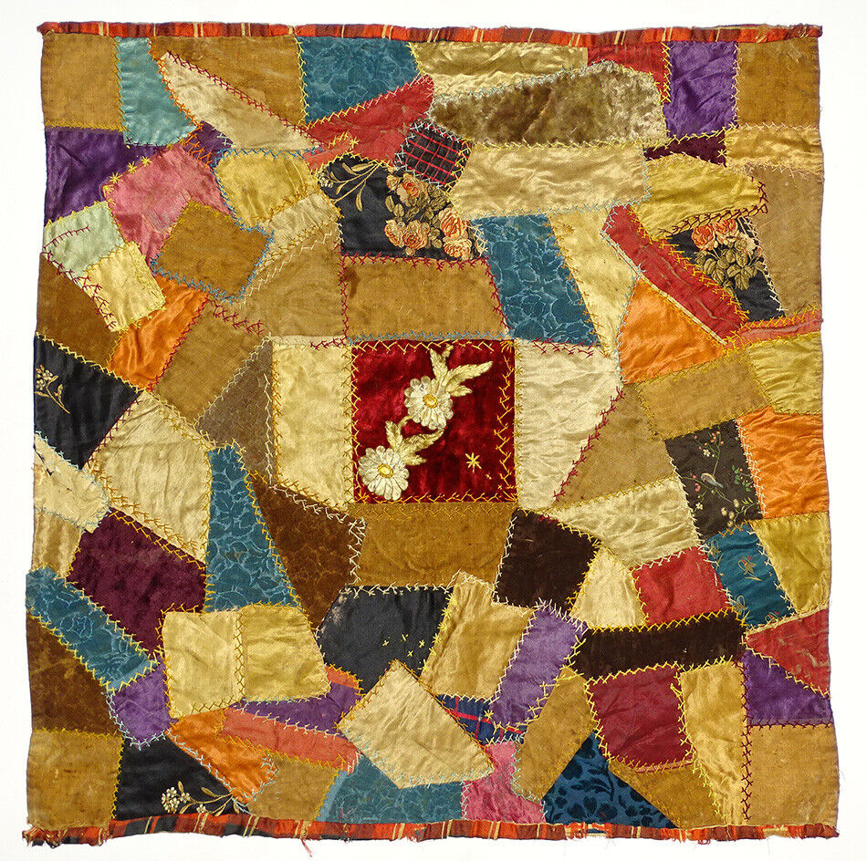 1800s Folk Art Handmade Embroidery Crazy Quilt