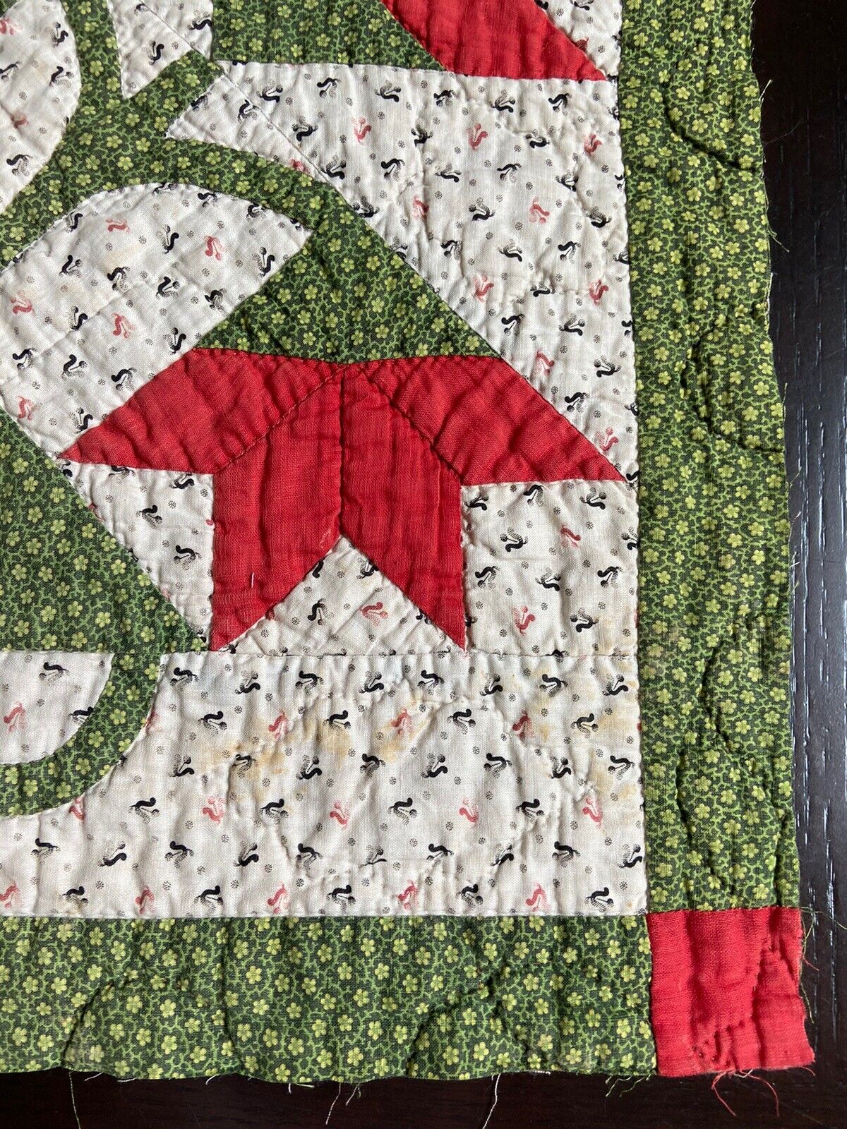 1800's Poison Green Red Basket of Lilies Quilt