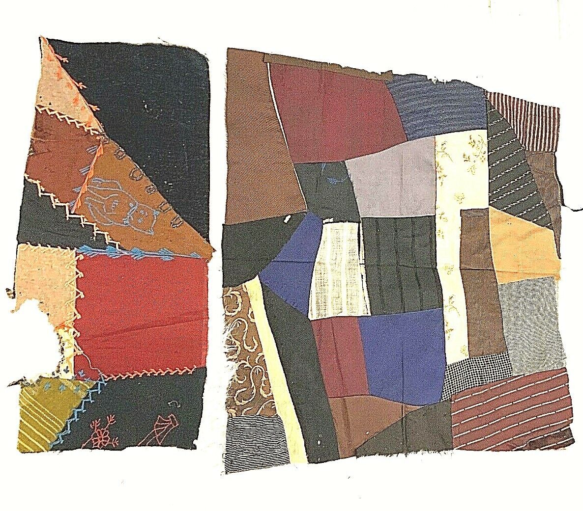 Victorian 1800s Hand-Stitched Crazy Quilt Squares