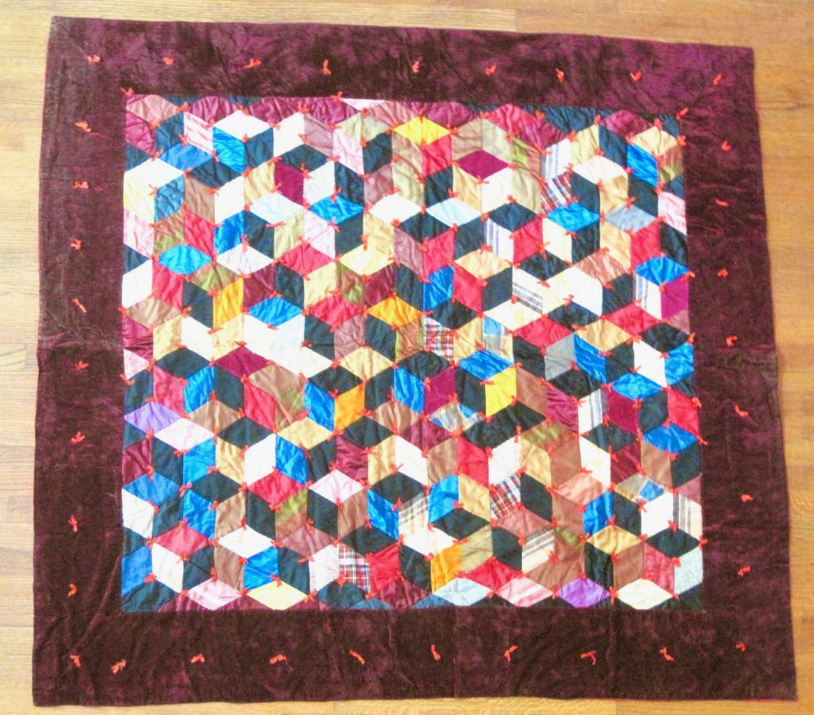 Late 1800s Antique Silk Velvet Crazy Quilt 62x64