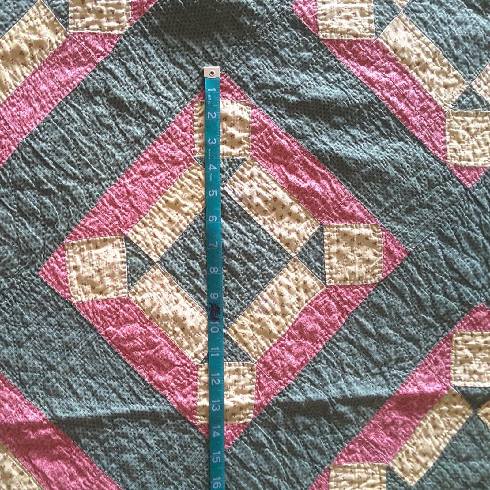 Vintage Hand-Stitched Quilt in Yellow, Green, Pink