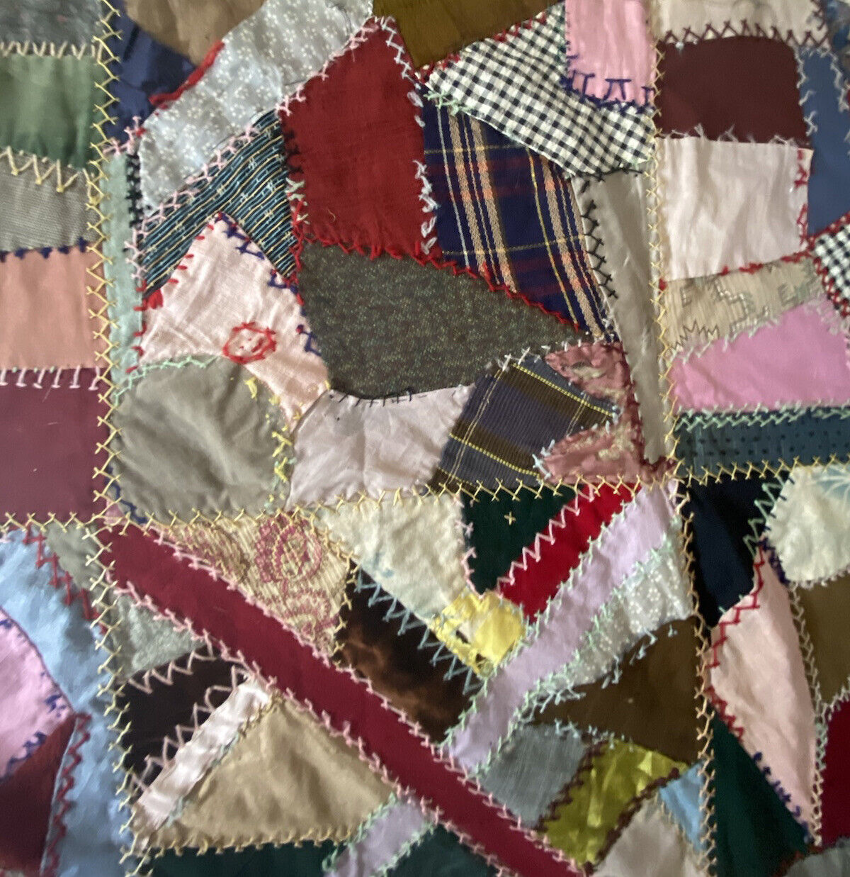 1800s Handcrafted Patchwork Crazy Quilt Top