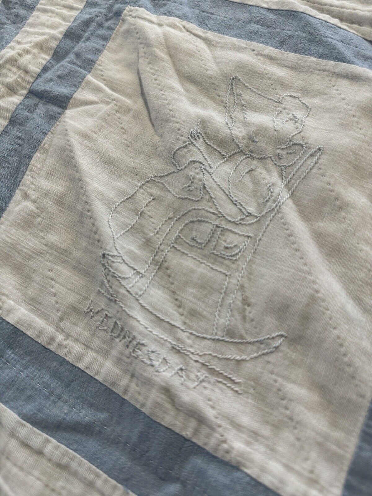 Antique Early 1900s Handmade Blue White Quilt