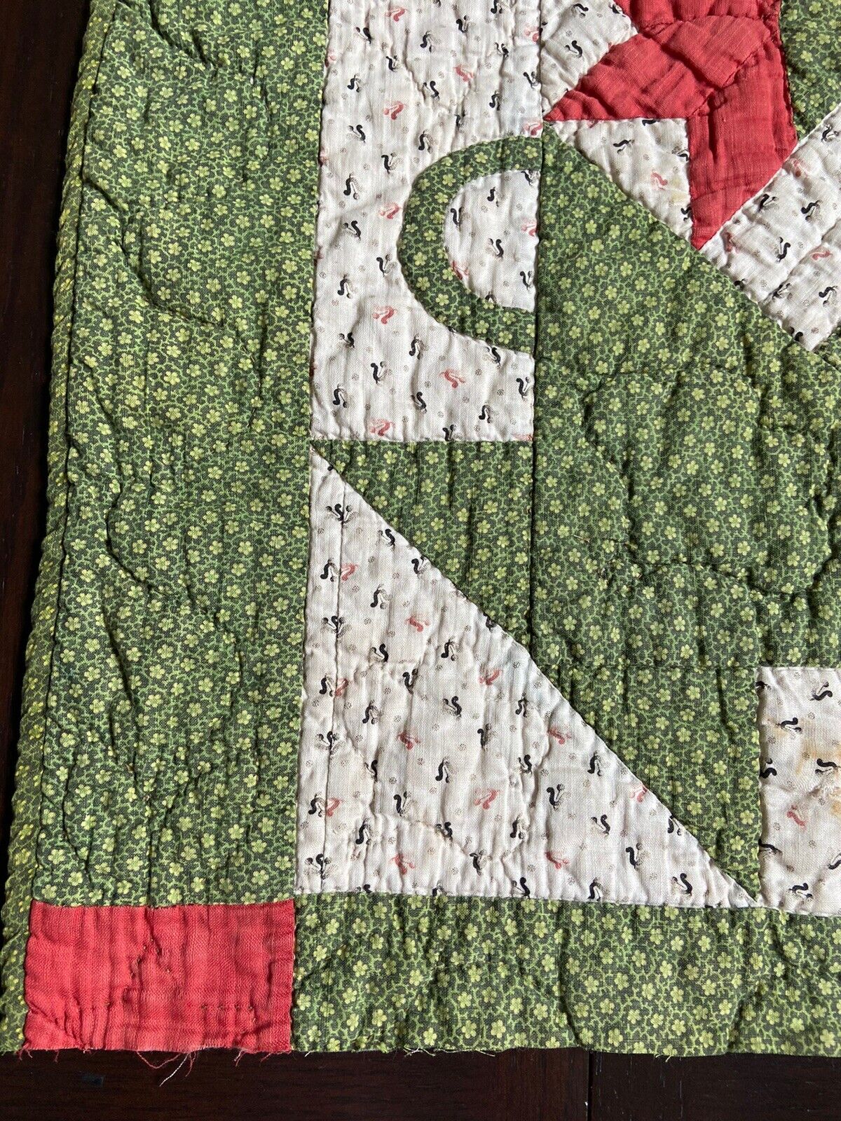 1800's Poison Green Red Basket of Lilies Quilt