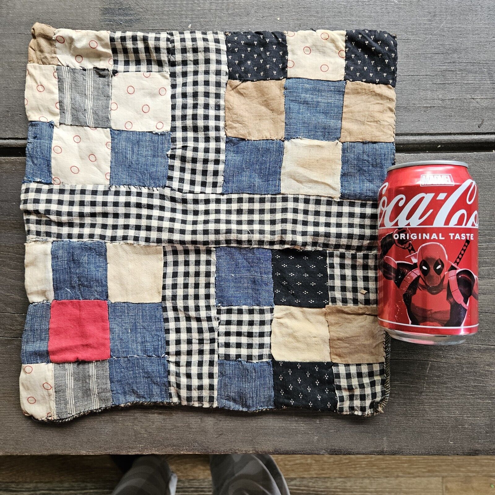 1800s Hand-Pieced Indigo Blue Doll Quilt Mat