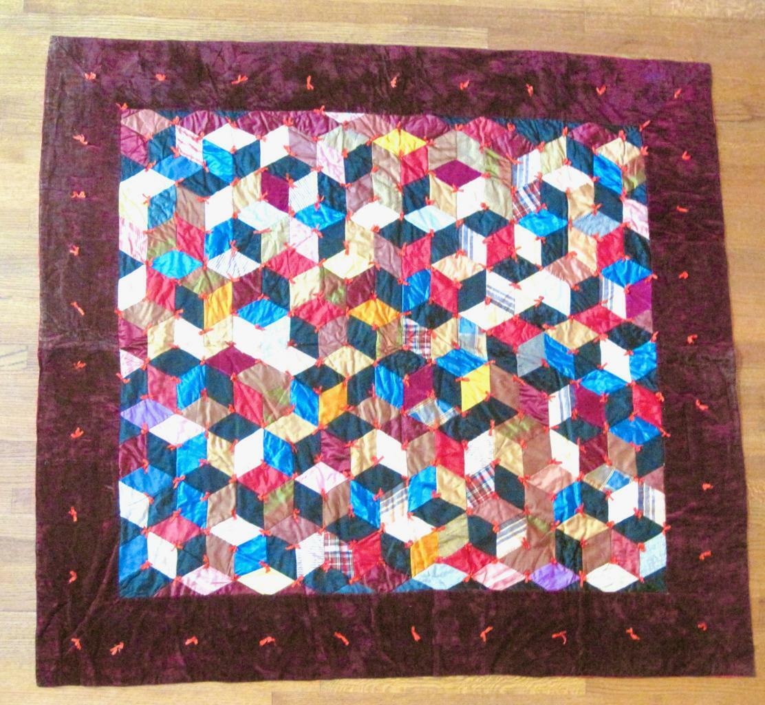 Late 1800s Antique Silk Velvet Crazy Quilt 62x64